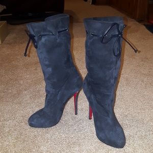 Louboutin suede booties with lace